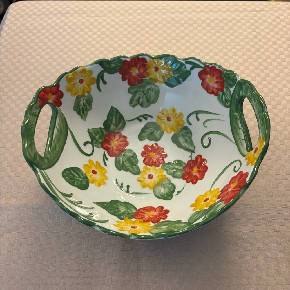 Temp-tations Presentable Ovenware by Tara 9” Serving Bowl Red Yellow Floral